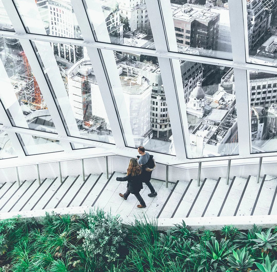 Cross-border capital — a city viewed through a glass atrium